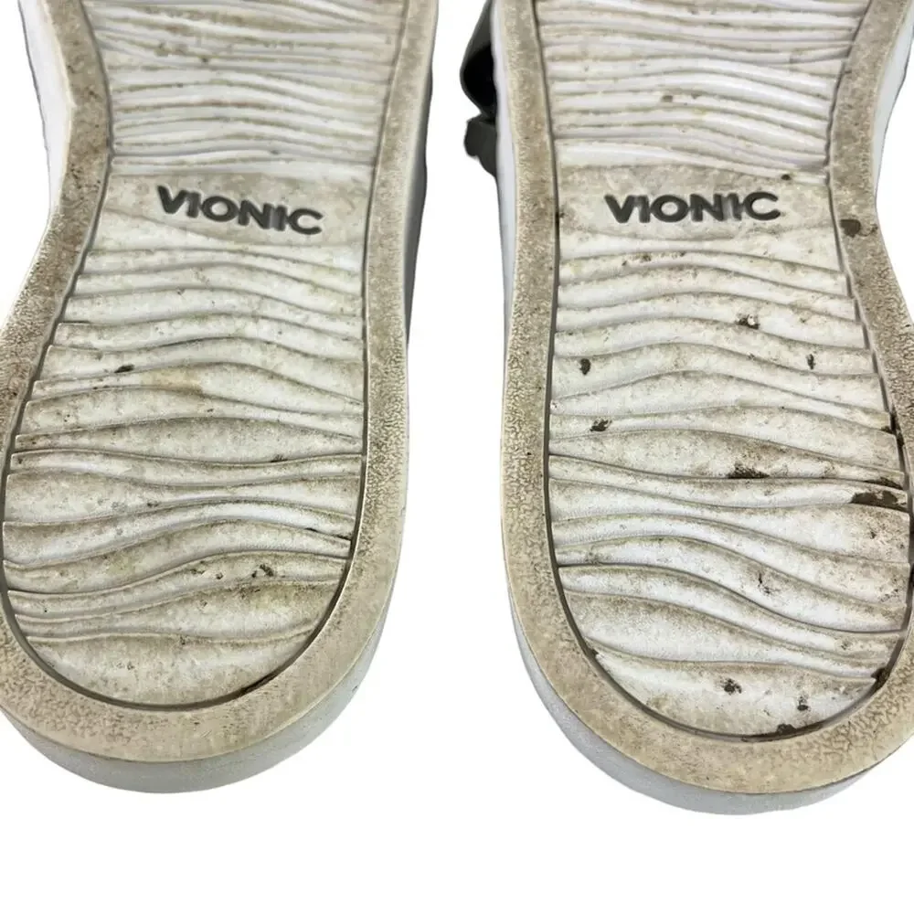 Vionic Lou Gray Wide Criss Cross Strap Slides Genuine Leather Platform Sandals 9
